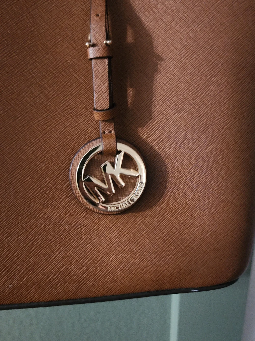 Michael Kors Tan Leather Tote with Gold MK Charm